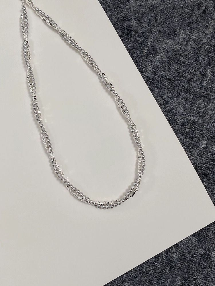 Thumbnail: Silver beads and pieces overlay necklace