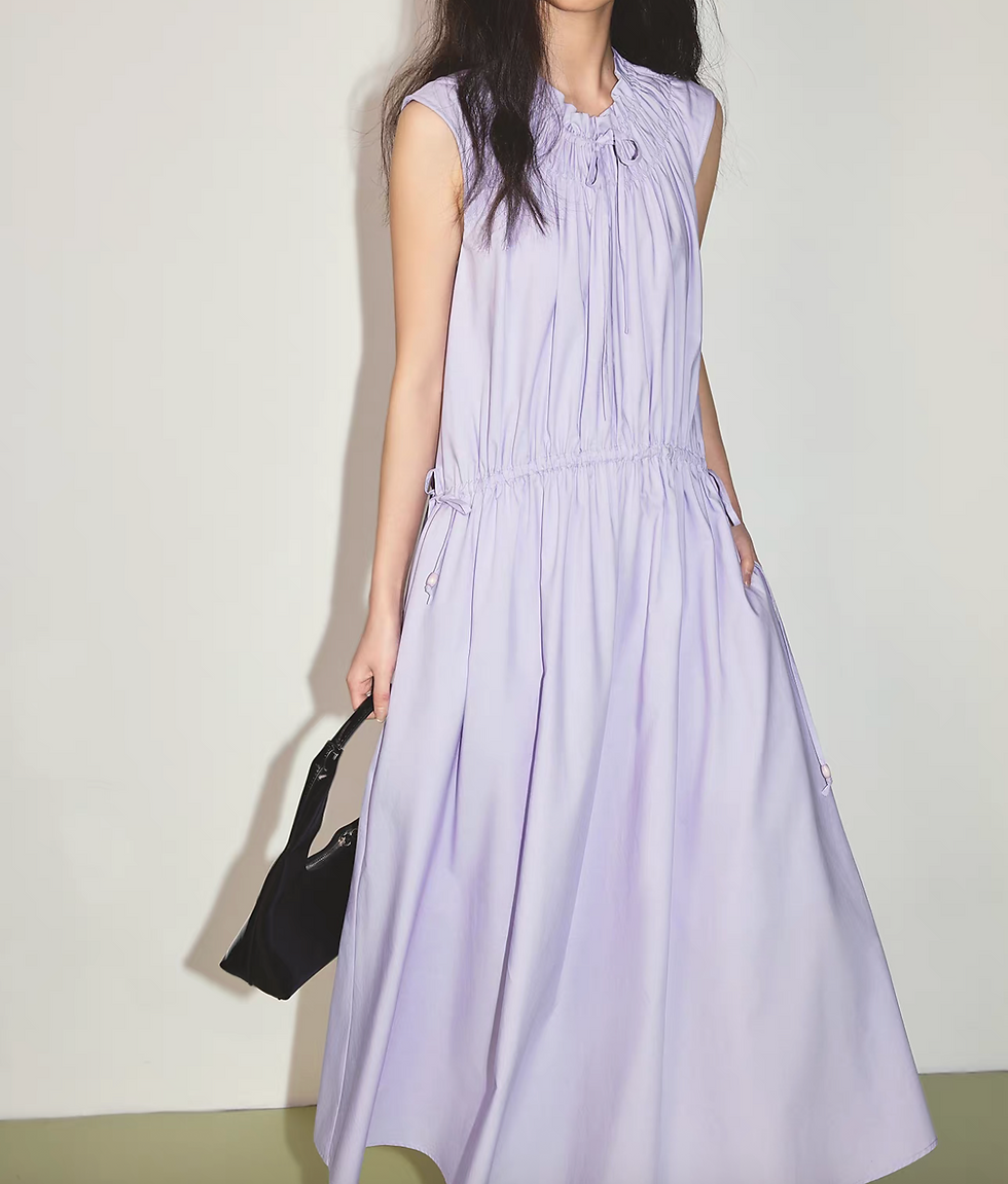 Thumbnail: Lyocell cotton ruffles collar drawstring maxi sleeveless dress