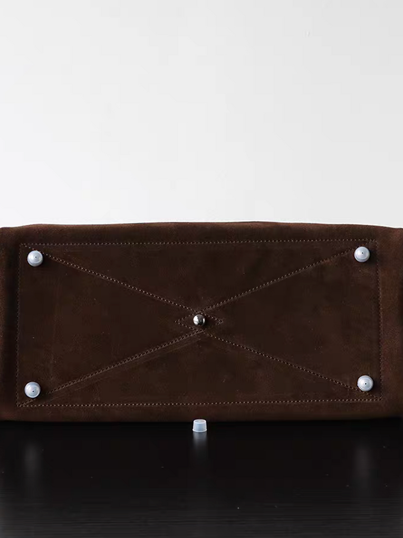 Brown suede calf leather tag handle shoulder bag with pad lock 9