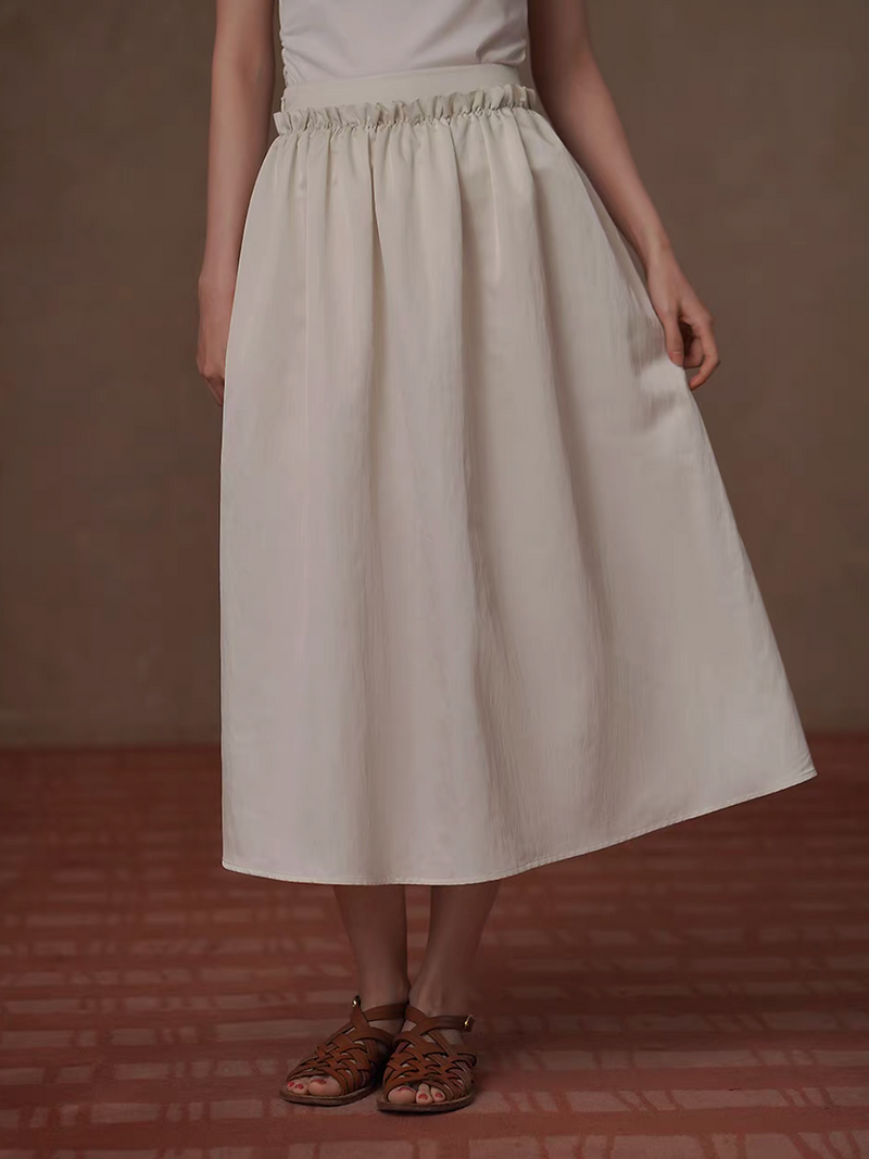 Elasticated waistband docking side zipper lined ivory pearl color skirt 2