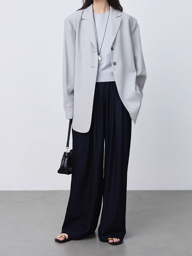 Marble buttoned greyish blue linen mid length belted blazer 6