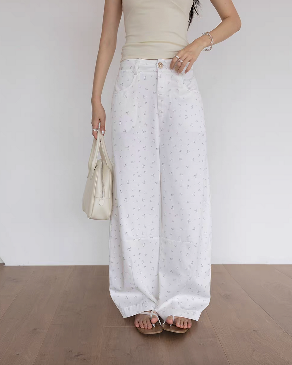 Thumbnail: High rise floral print cotton straight pants