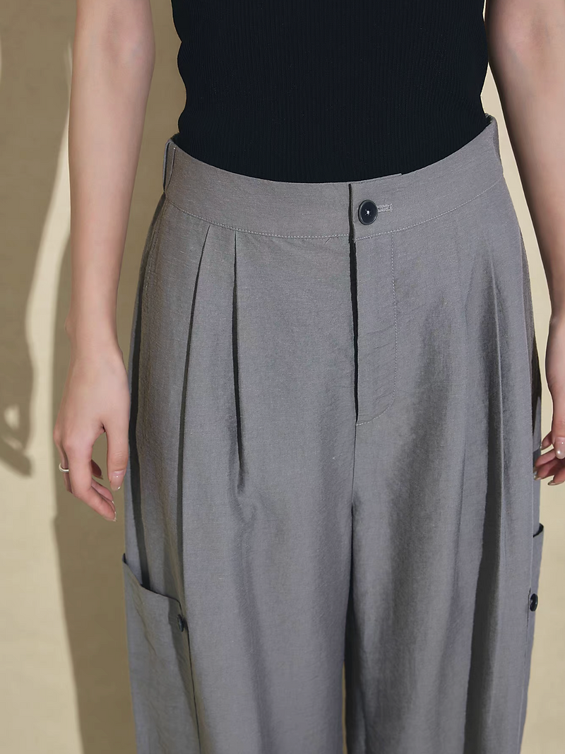 Silver grey lyocell linen rayon taper two way cargo pants 10