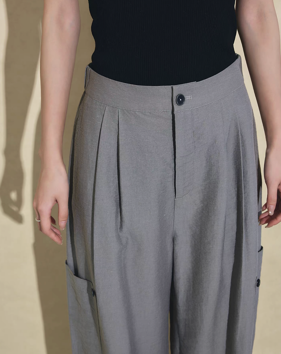 Thumbnail: Silver grey lyocell linen rayon taper two way cargo pants