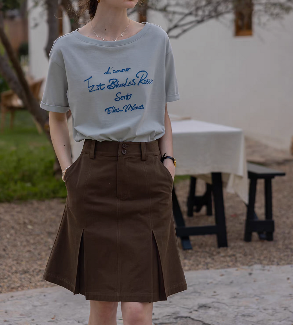 Thumbnail: Embroidered quote drape shoulder cotton tee