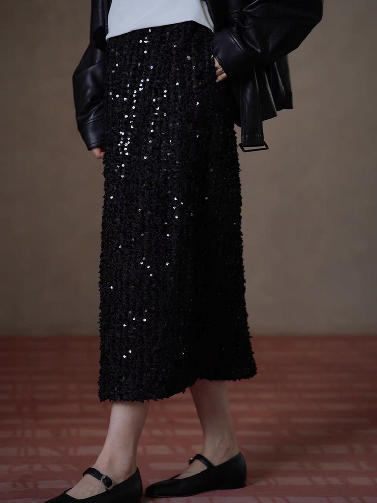 High waised black galaxy sequins poly skirt 6