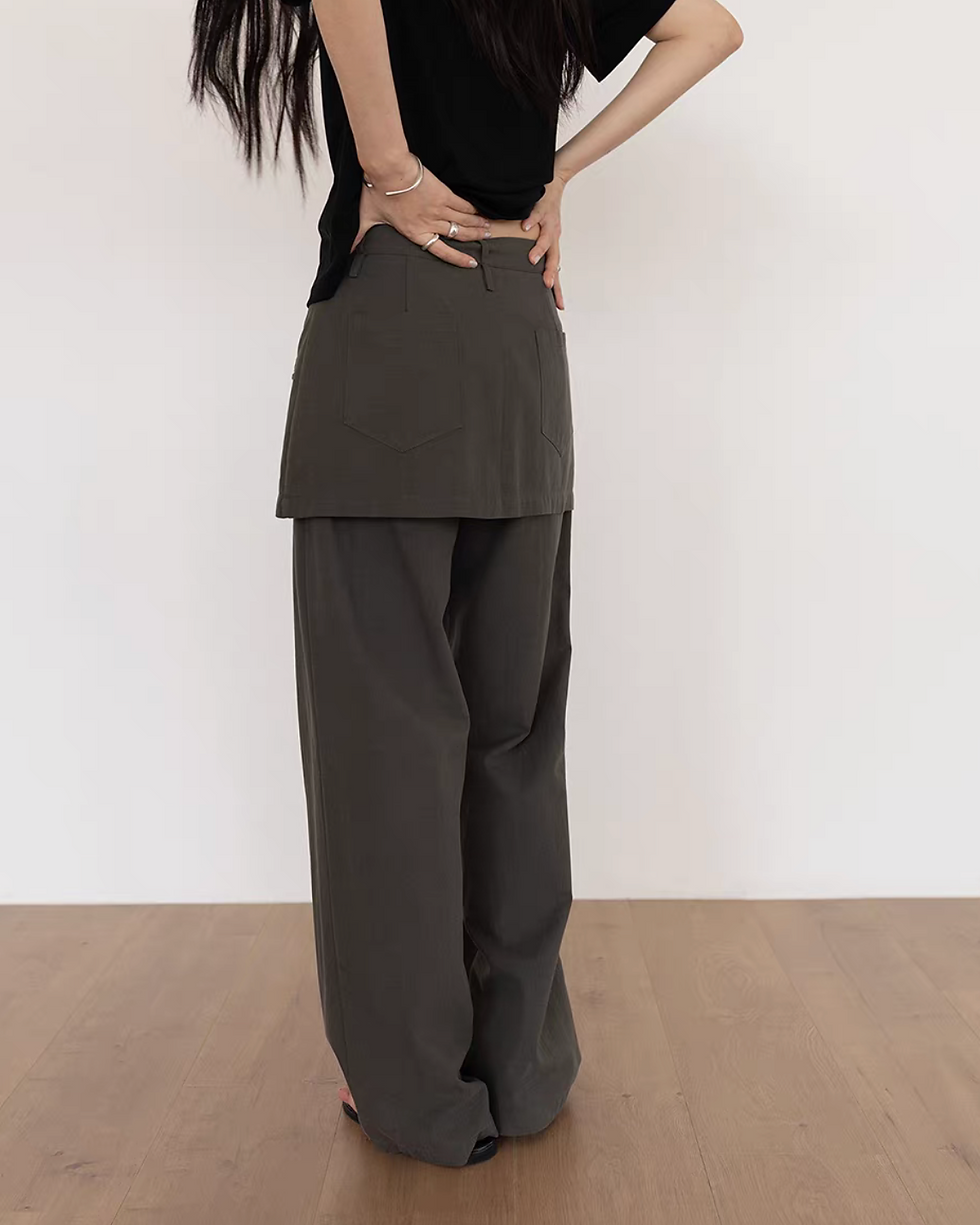 Thumbnail: Layered zipper high waisted cotton skirt pants