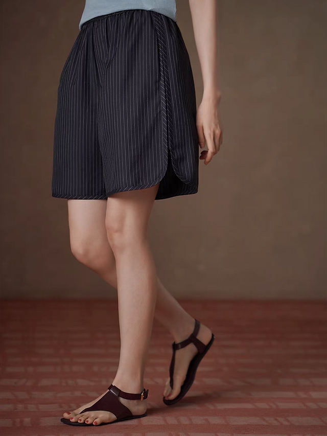 Poly rayon wool striped elasticated waistband shorts 1