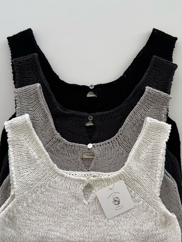 Crochet shell buttoned cotton acrylic knitted vest 