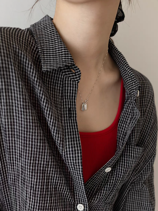 90% Cotton 10% linen checker two way roll sleeves embossed checker shirt 4