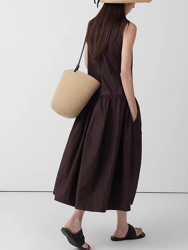 Pure cotton back zipped puff maxi sleeveless dress 7