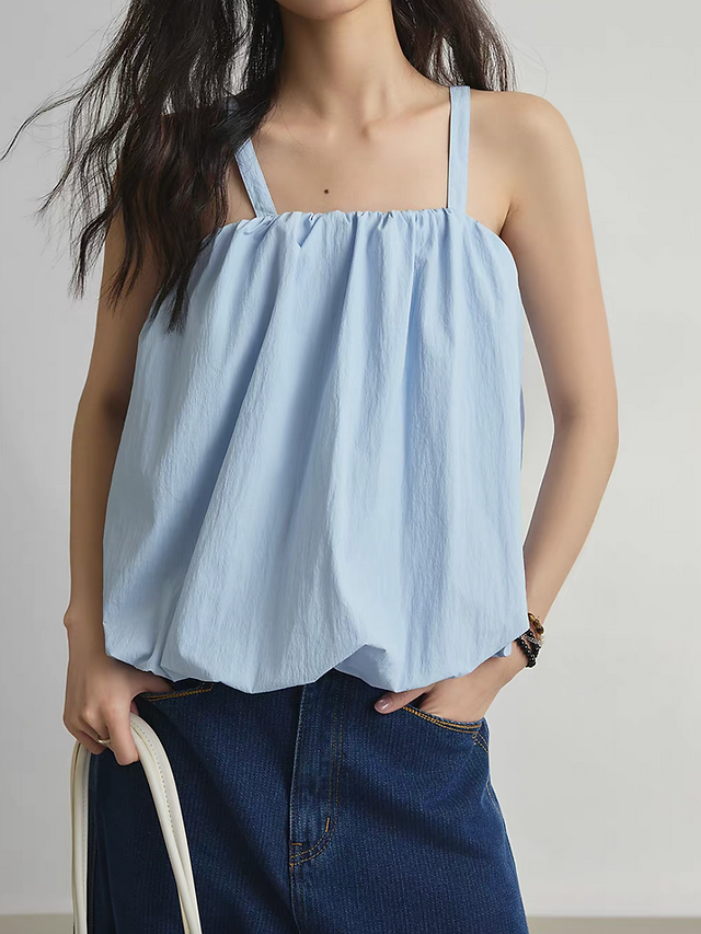 Pastel blue back adjusted back buttoned strap rayon poly camisole 1