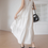 Thumbnail: V neck laced trim side drawstrings cotton ivory sleeveless dress