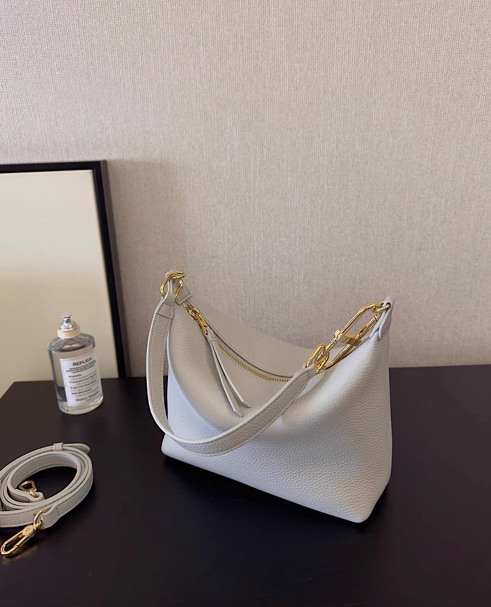 Thumbnail: Ice blue toga embossed calf leather 3 way interloop handle + crossbody drape bag