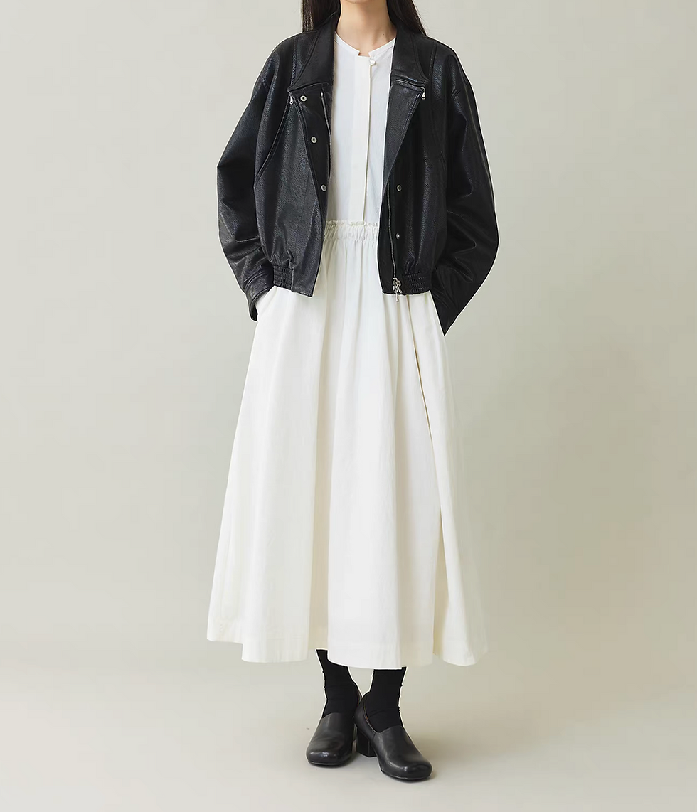 Thumbnail: Ivory ruffles waistline cotton crewneck dress