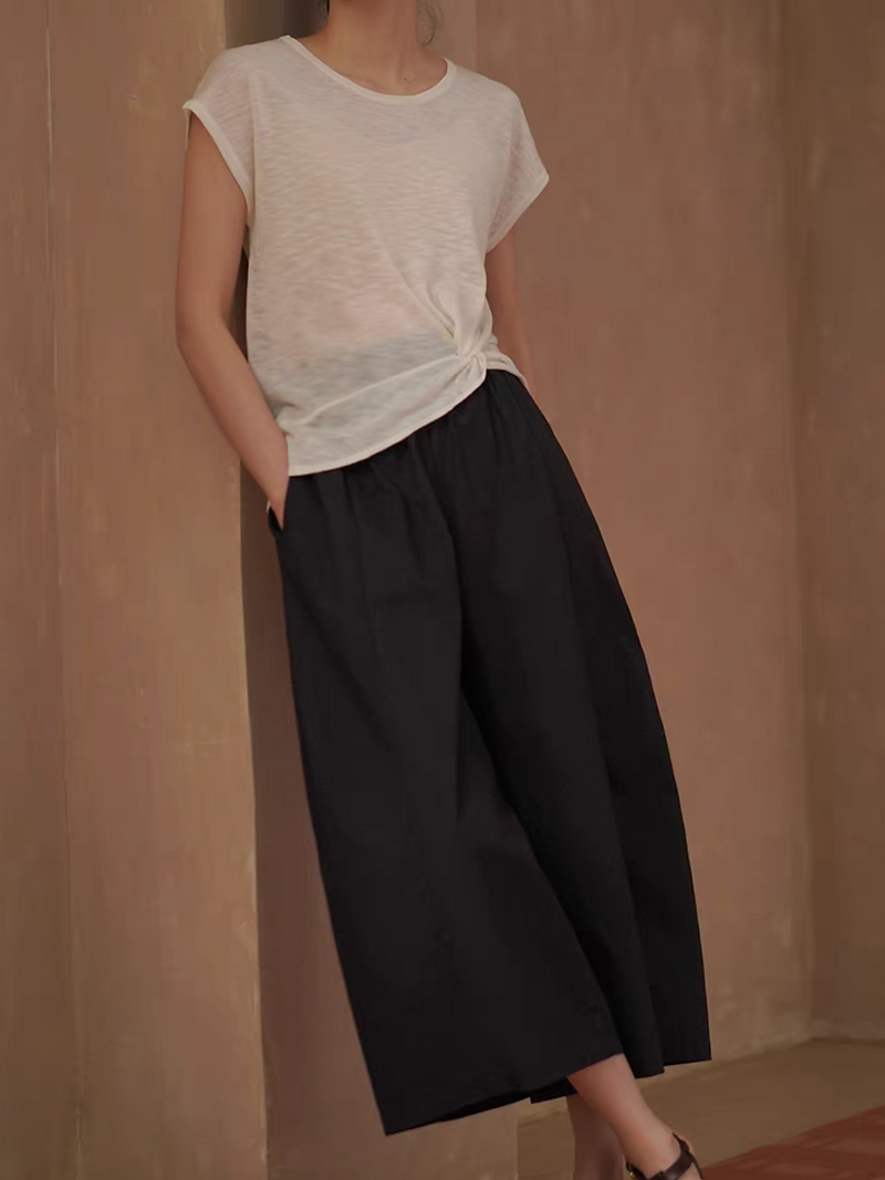 Ivory side twist knitted lyocell linen crewneck top 6