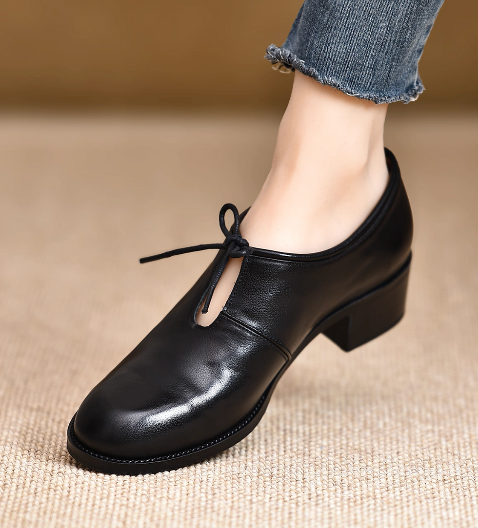 Brushed off calf leather crochet lacing wood heel shoes