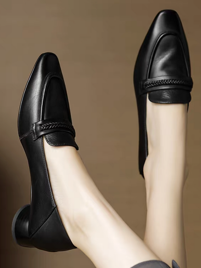 Calf leather braided pointy loafers 1