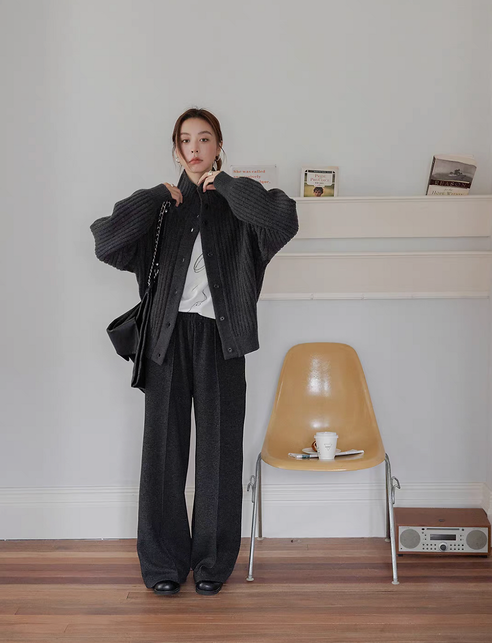 Thumbnail: 20% Wool tencel poly rayon drawstring elasticated pleated casual pants