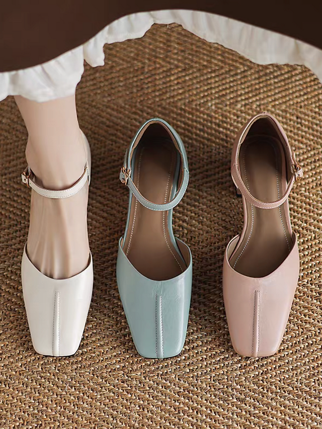 Square toe contour lambskin Mary Janes 6