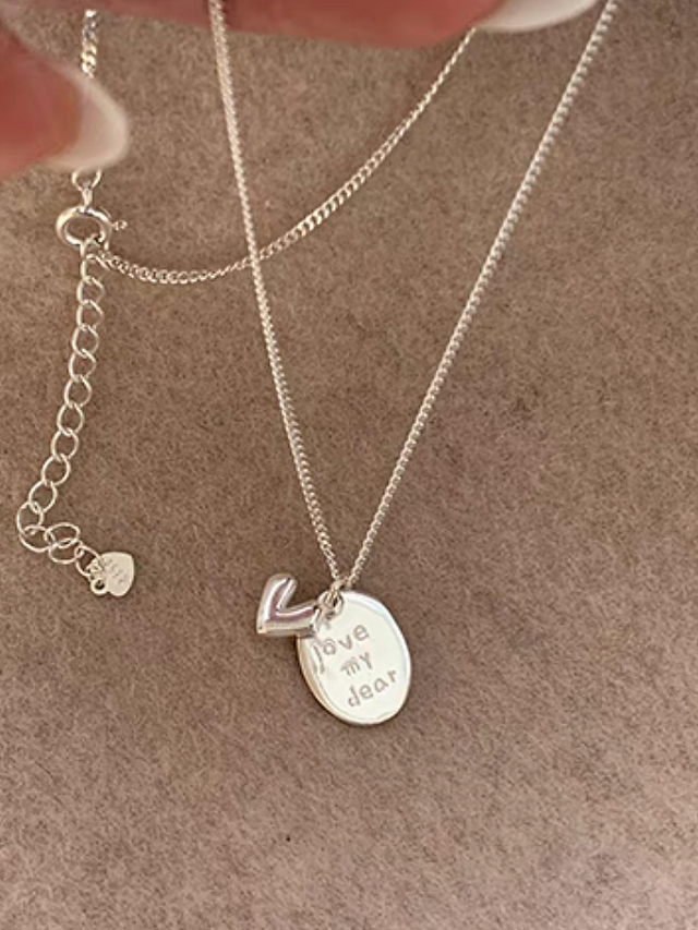 925 silver engraved heart & plate necklace 1