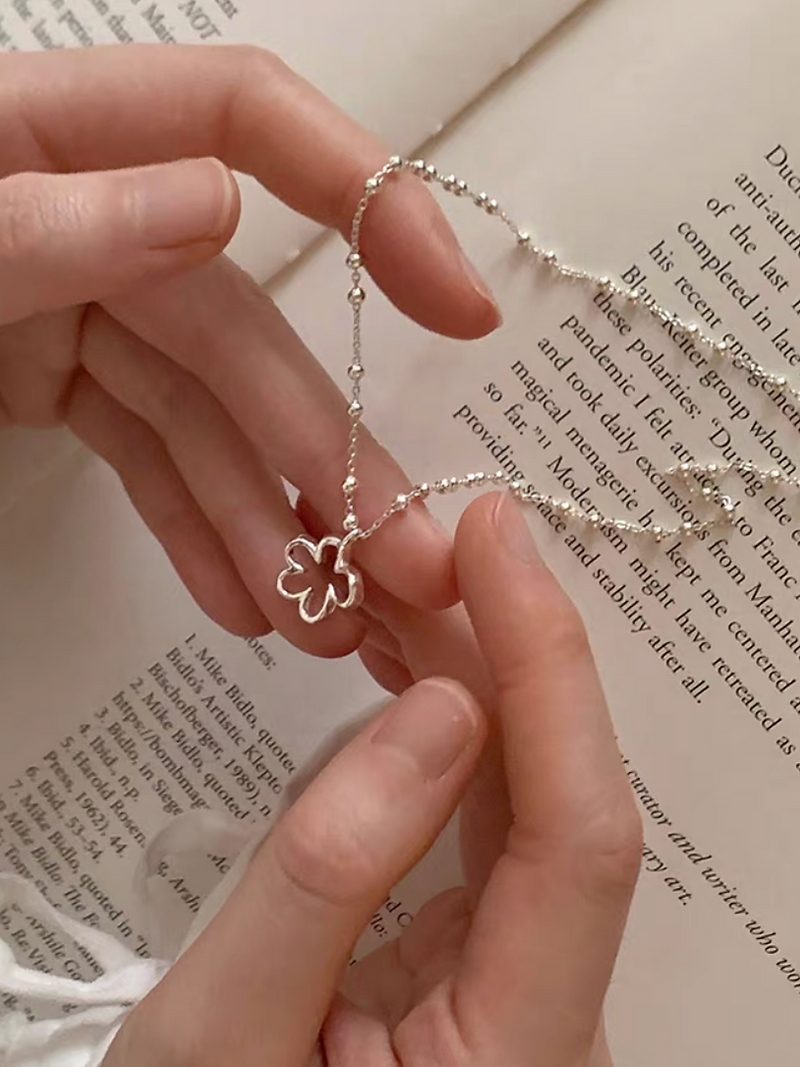925 silver floral engraved beads necklace 2