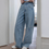 Thumbnail: High waisted acid washed denim straight pants