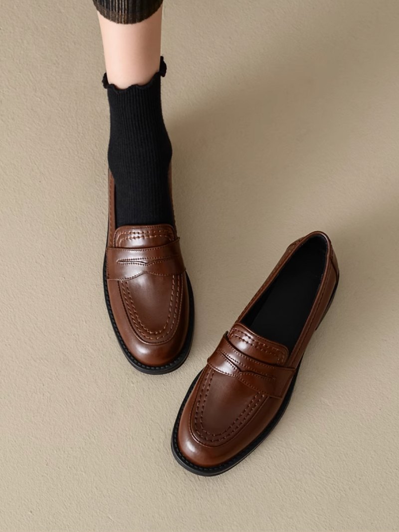 Stitched trim penny saver calf leather loafers 1