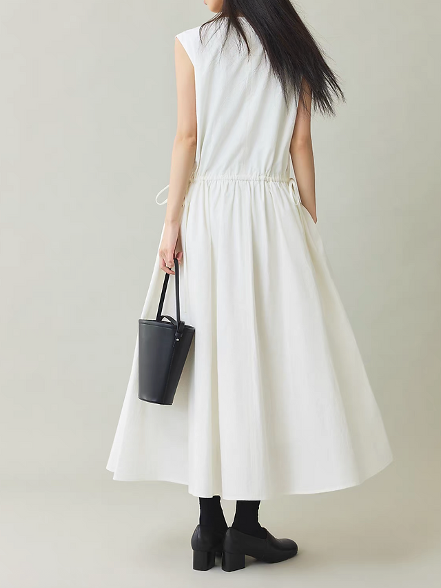 Ivory cotton waist drawstring side pockets cotton sleeveless dress 3