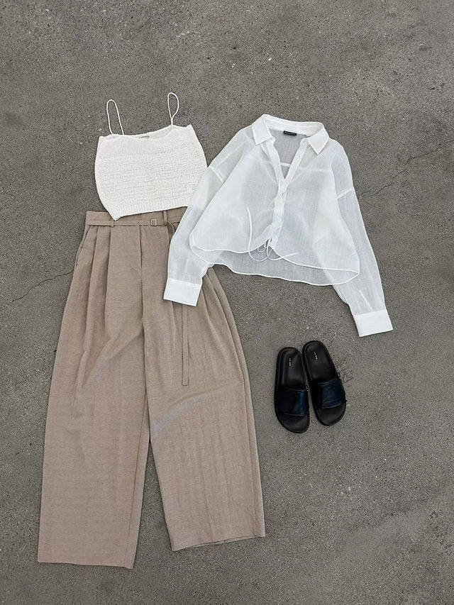 Wavy ruffle trim sheer pure linen cropped shirt  9