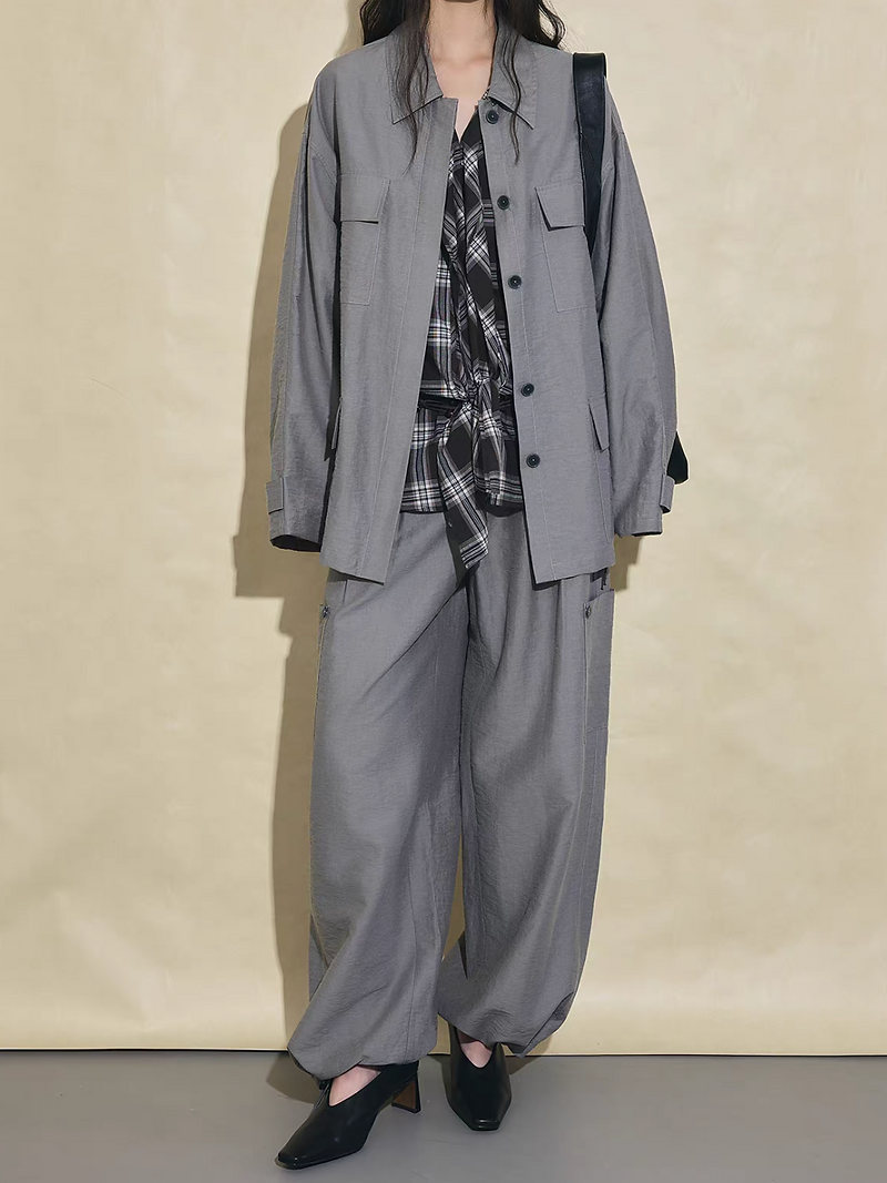 Silver grey lyocell linen rayon taper two way cargo pants 13