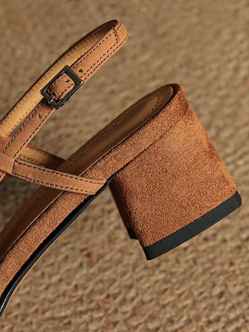 Brushed off lambskin suede weaves sling back low heel sandals 13