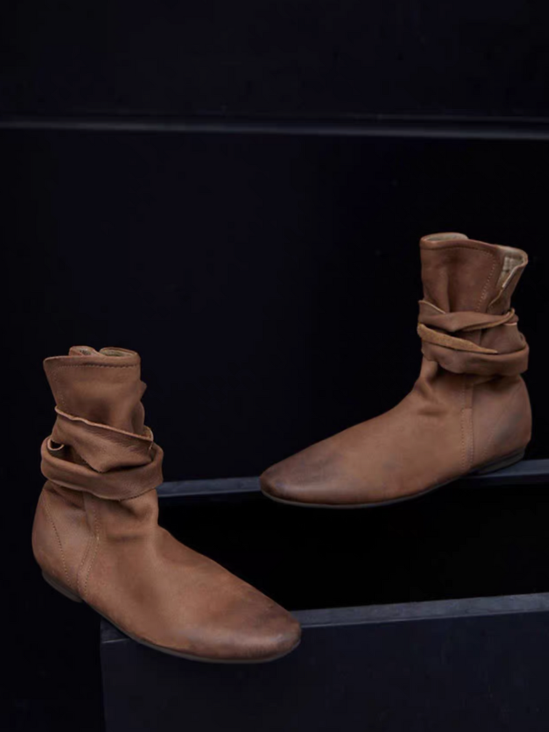 Made in Paris sheep skin ankle lacing strap ruffle boots 11