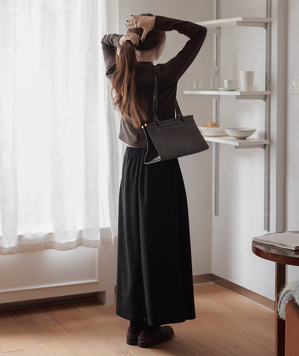 Thumbnail: High waisted back elasticated cotton rayon pleated A line drape table skirt