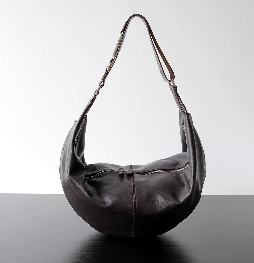 Thumbnail: Smooth soft calf leather zipper crescent drape shoulder + crossbody bag