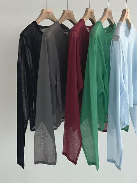Sheer BCI cotton nylon crewneck cropped blouse 
