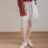 Thumbnail: Back embroidered elastic band cotton side slit shorts