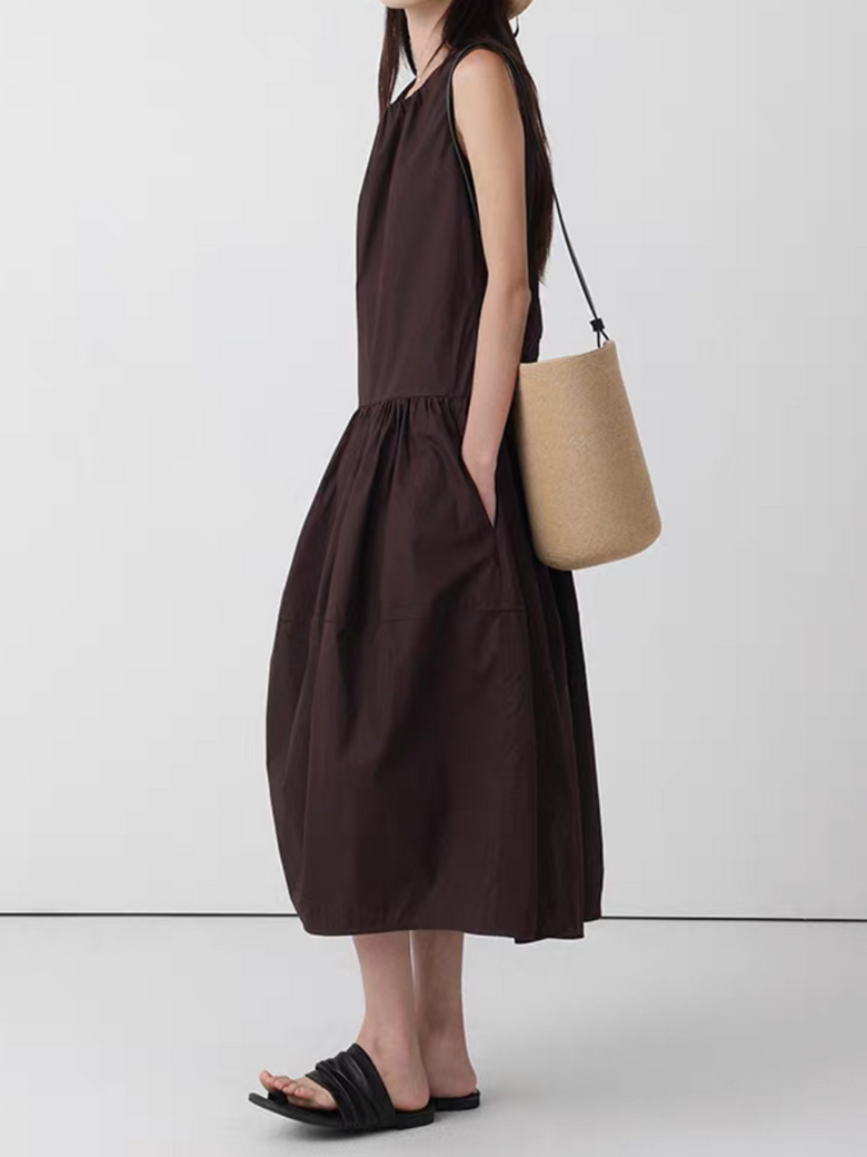 Pure cotton back zipped puff maxi sleeveless dress 6