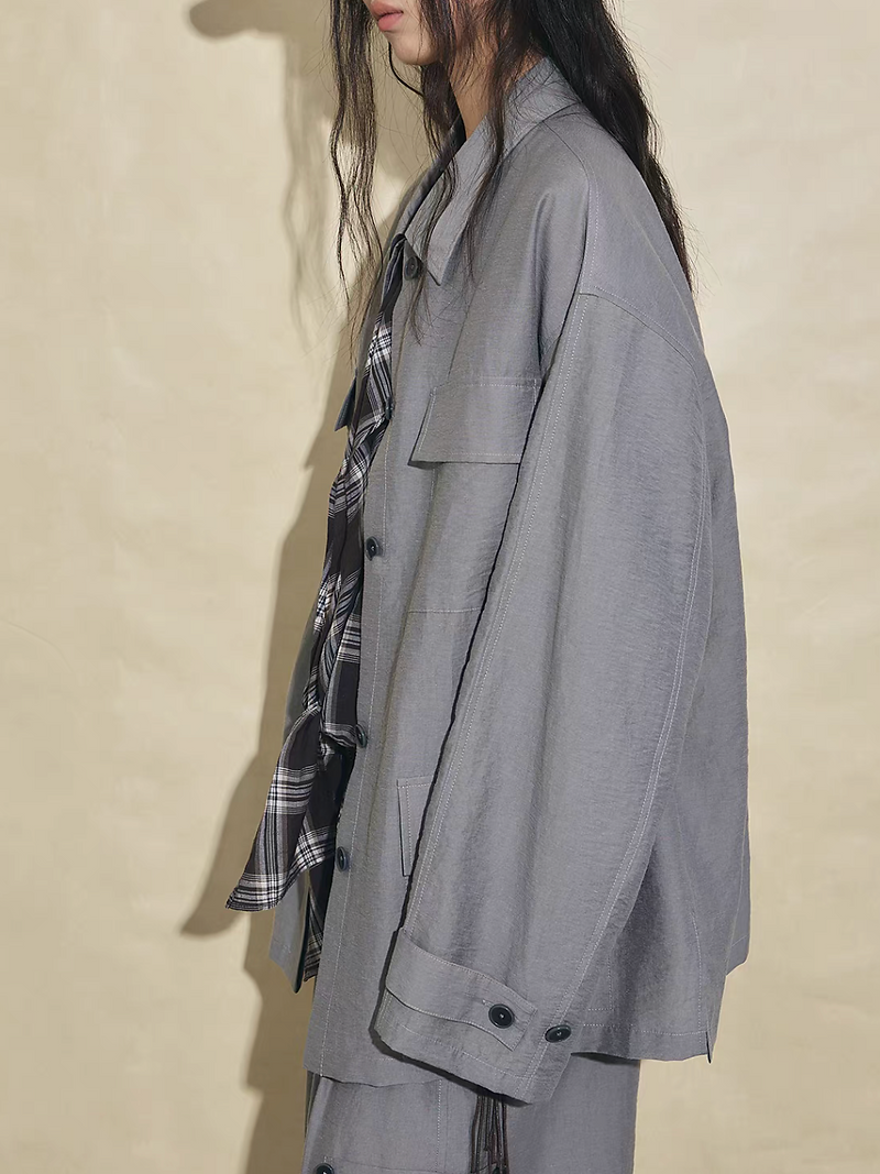 Silver grey lyocell mid length shirt / jacket 6