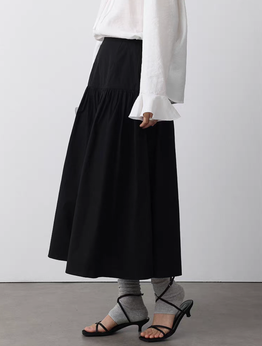 Thumbnail: High waisted zipper A line ruffle table skirt