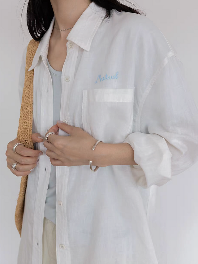 Mutual embroidered mid length tencel linen shirt 8