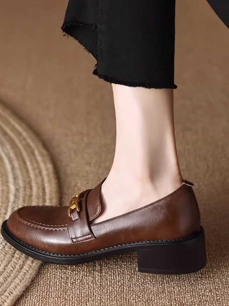 Metal loop calf leather contour loafers 2