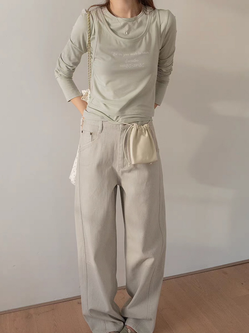 High waisted double contour denim straight pants 7