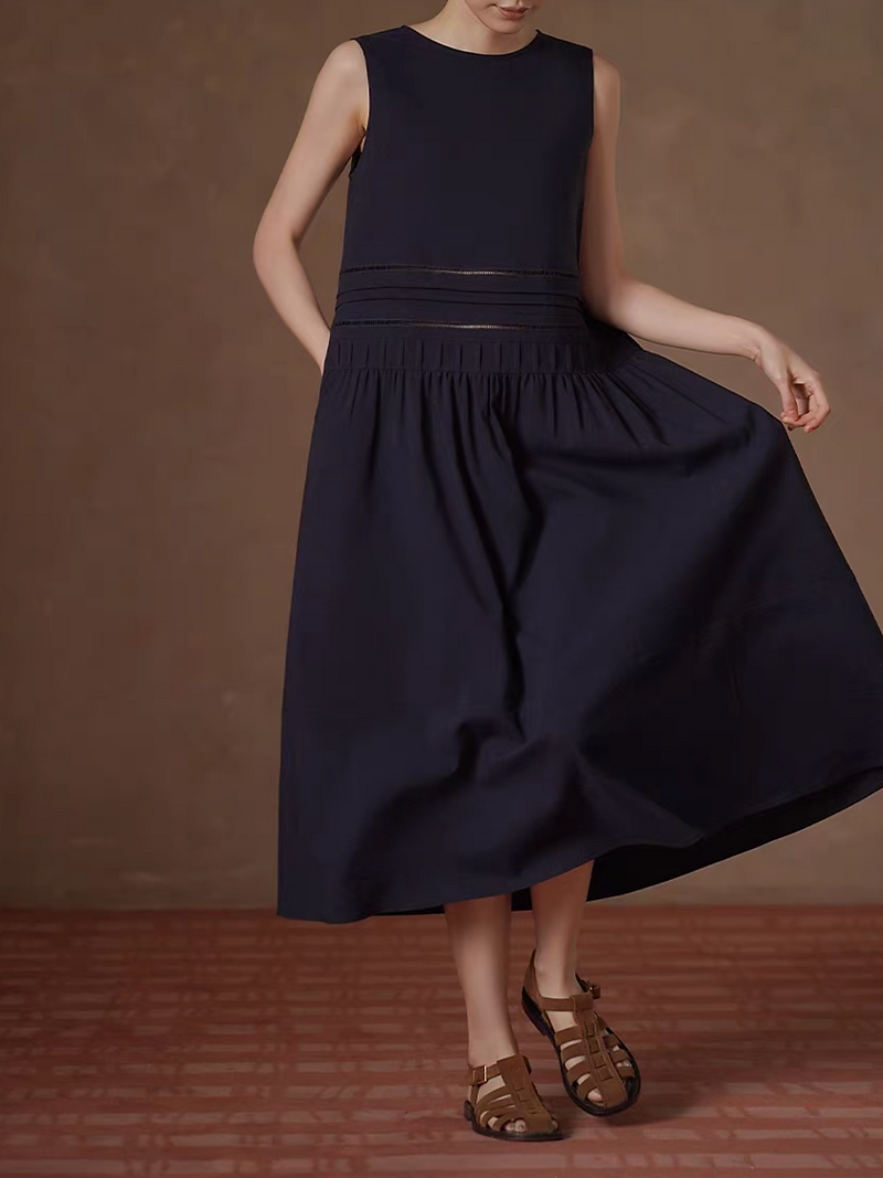 Navy lyocell rayon sheer stripes sleeveless maxi dress 4