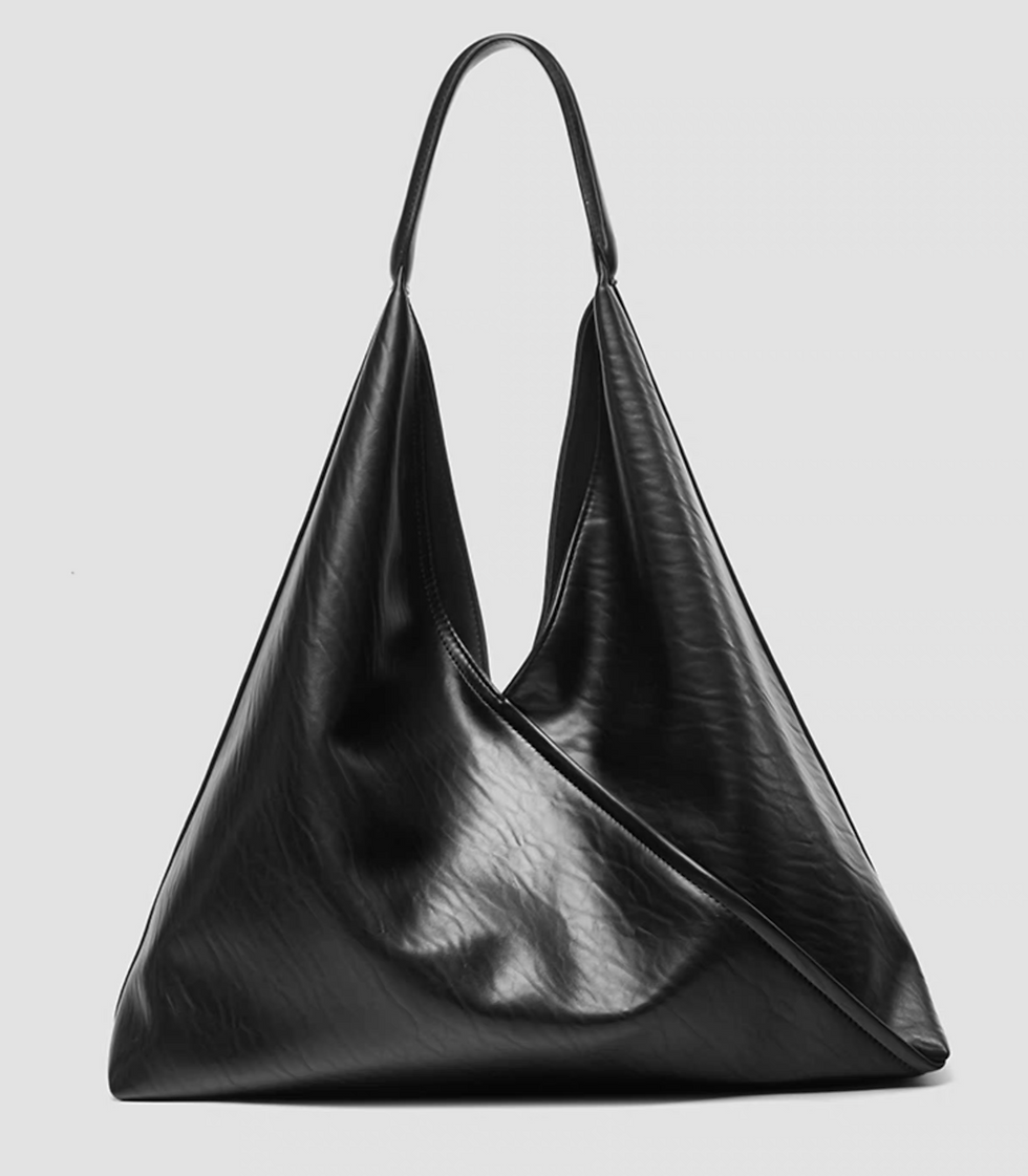 Thumbnail: Geometric calf leather embossed shoulder handle bag