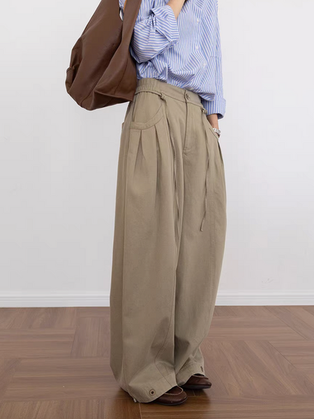 Elasticated waistband cotton tencel barrel belted pants