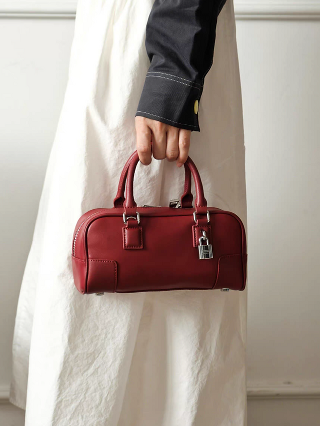 Silver hardware calf leather handle crossbody bowling bag 9