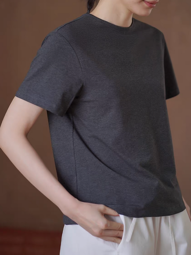 Crewneck charcoal color back contour cotton modal tee 2