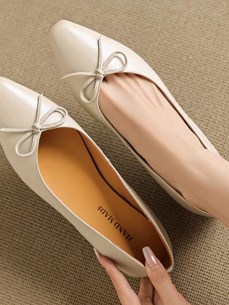 Ribbon calf leather pointy flats 5
