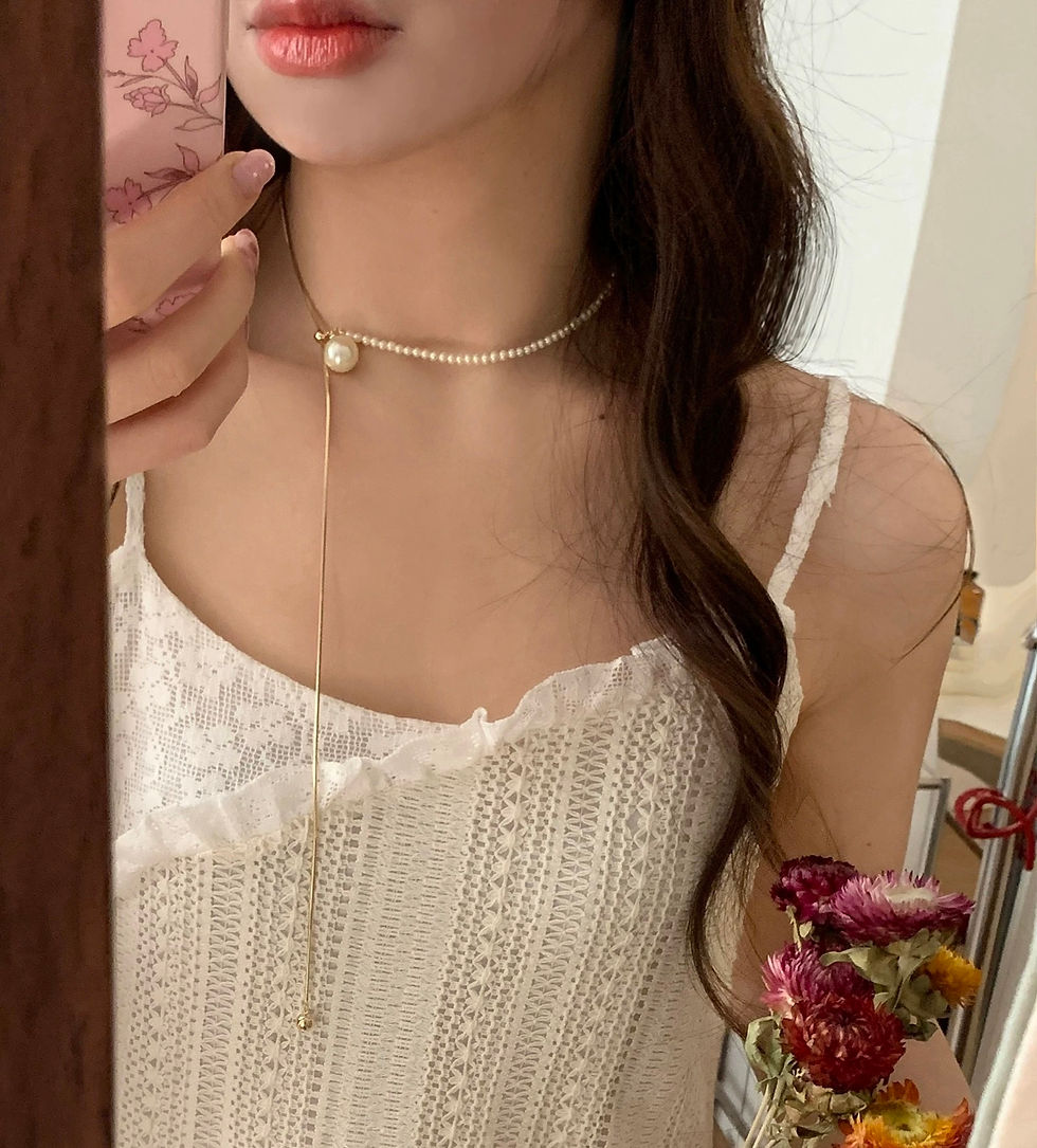Thumbnail: Adjustable length alloy plastic pearls 925 silver necklace 